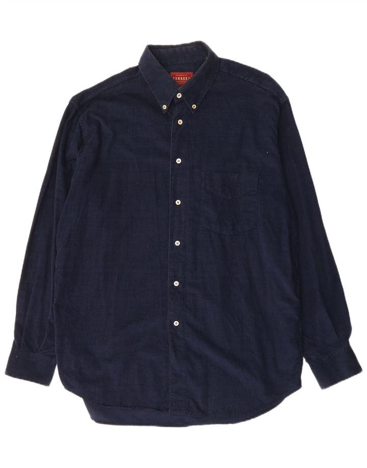 CARRERA Camisa De Pana Para Hombre Talla 41/42 Grande Azul Marino Algodón