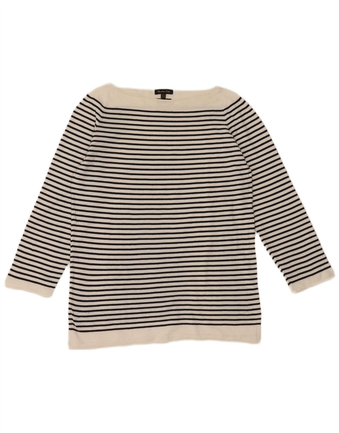 Massimo Dutti Top Mujer Manga 3/4 UK 42 Mediano Blanco Rayas Náutico