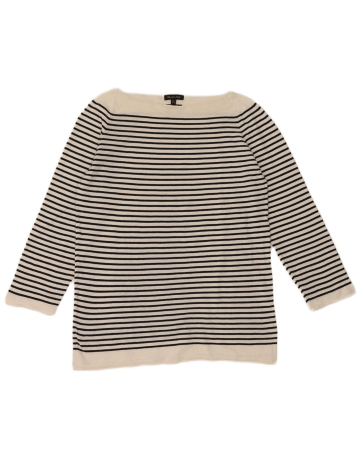 Massimo Dutti Top Mujer Manga 3/4 UK 42 Mediano Blanco Rayas Náutico