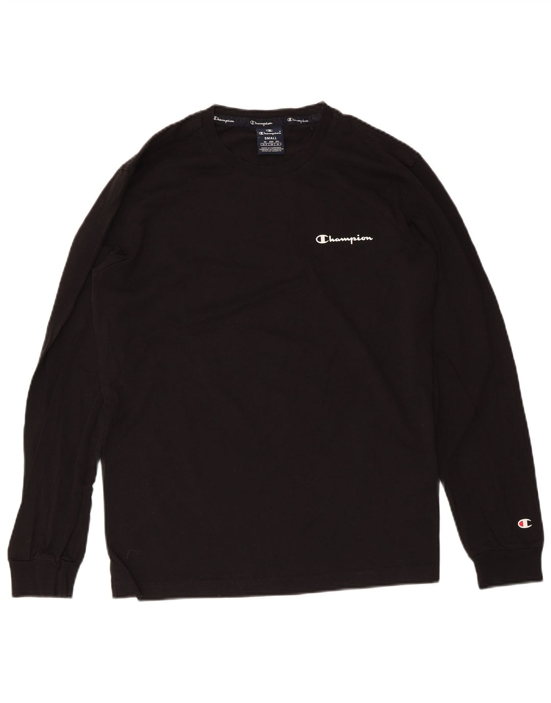 CHAMPION Hombre Top Manga Larga Pequeño Algodón Negro