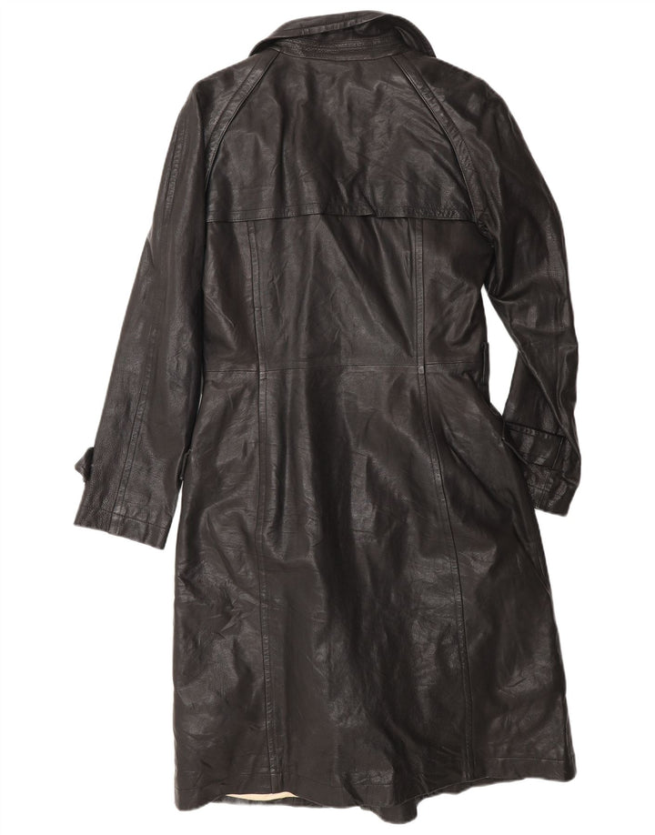 Bruno Magli Abrigo de cuero con doble botonadura para mujer UK 40 Cuero negro mediano