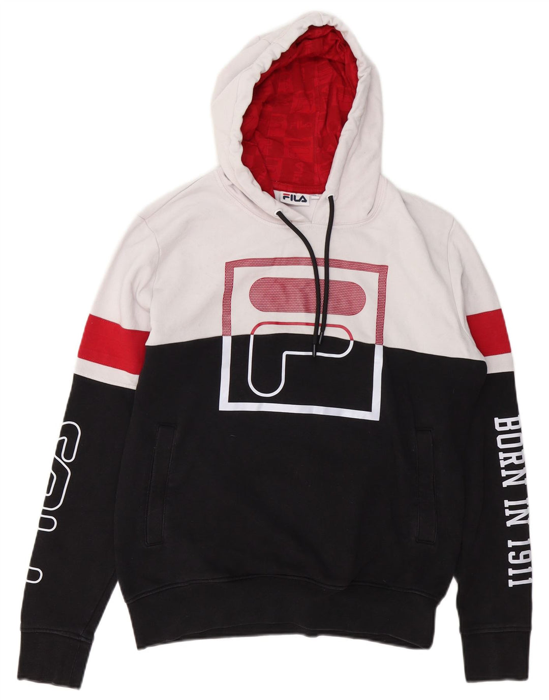 FILA Jersey con capucha gráfica para hombre XS Algodón color block negro