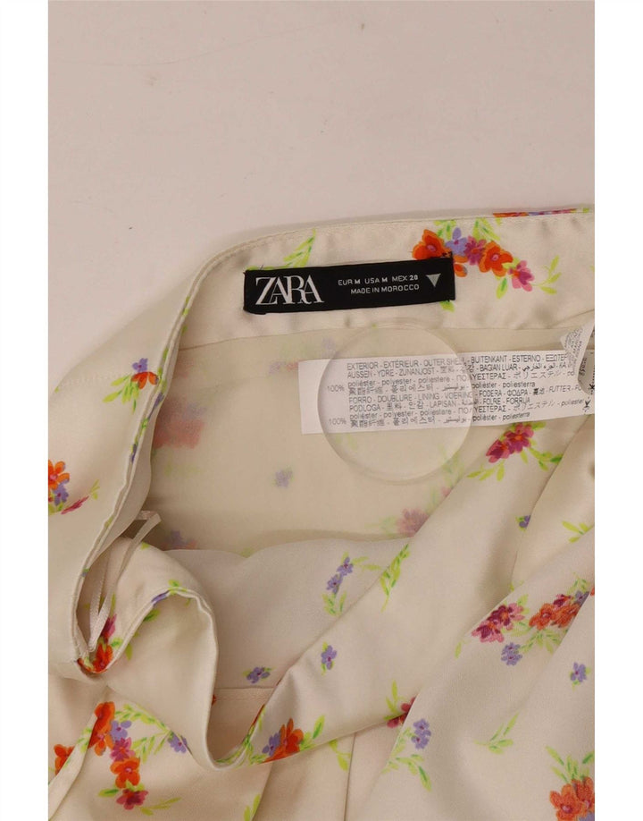 Zara Mujer Mini Falda Mediana W28 Poliéster Floral Blanco