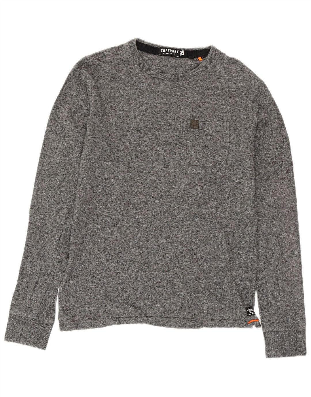 SUPERDRY Hombre Top de manga larga de algodón moteado gris pequeño