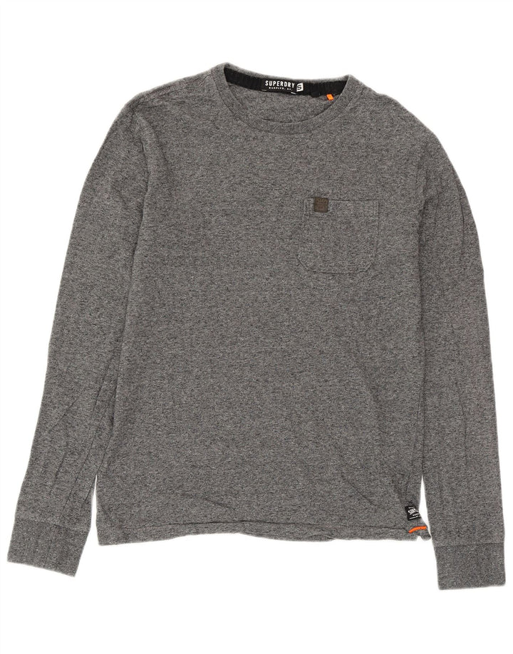 SUPERDRY Hombre Top de manga larga de algodón moteado gris pequeño