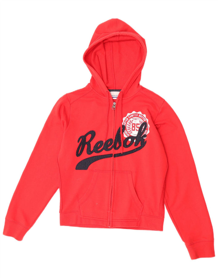 Reebok Sudadera con capucha y cremallera gráfica para mujer UK 14 Mediano Rojo Poliéster