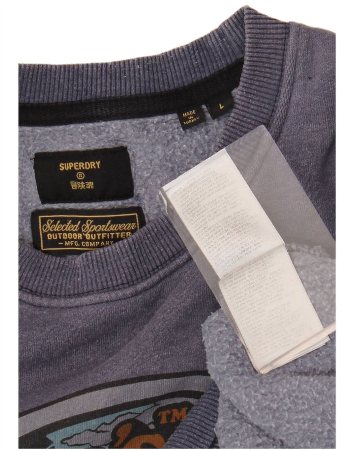 SUPERDRY Hombre Sudadera con gráfico Jumper Large Azul Marino Algodón