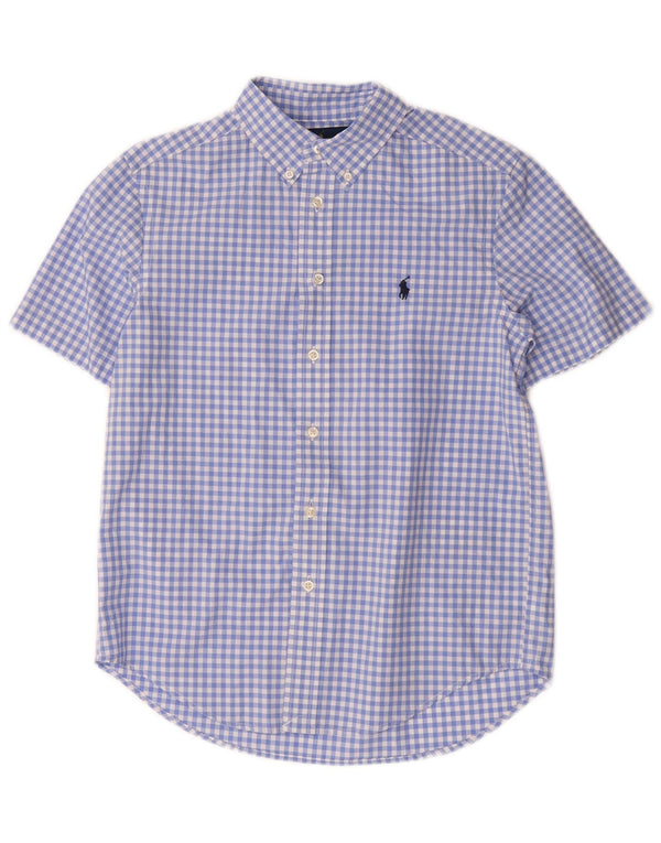 Ralph Lauren Camisa de manga corta para niño 10-11 años Algodón a cuadros azul medio