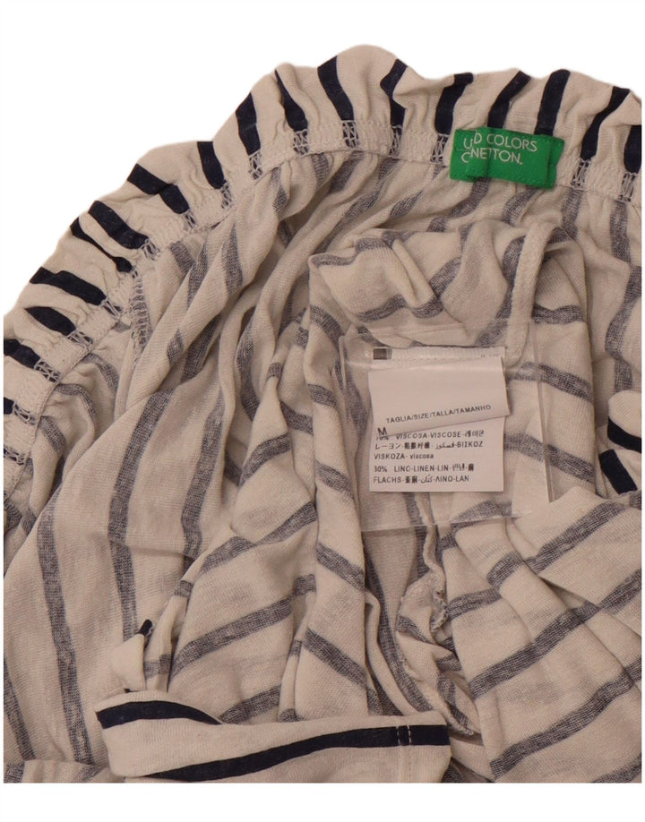 BENETTON Top de manga 3/4 con hombros descubiertos para mujer UK 44 Mediano Rayas blancas