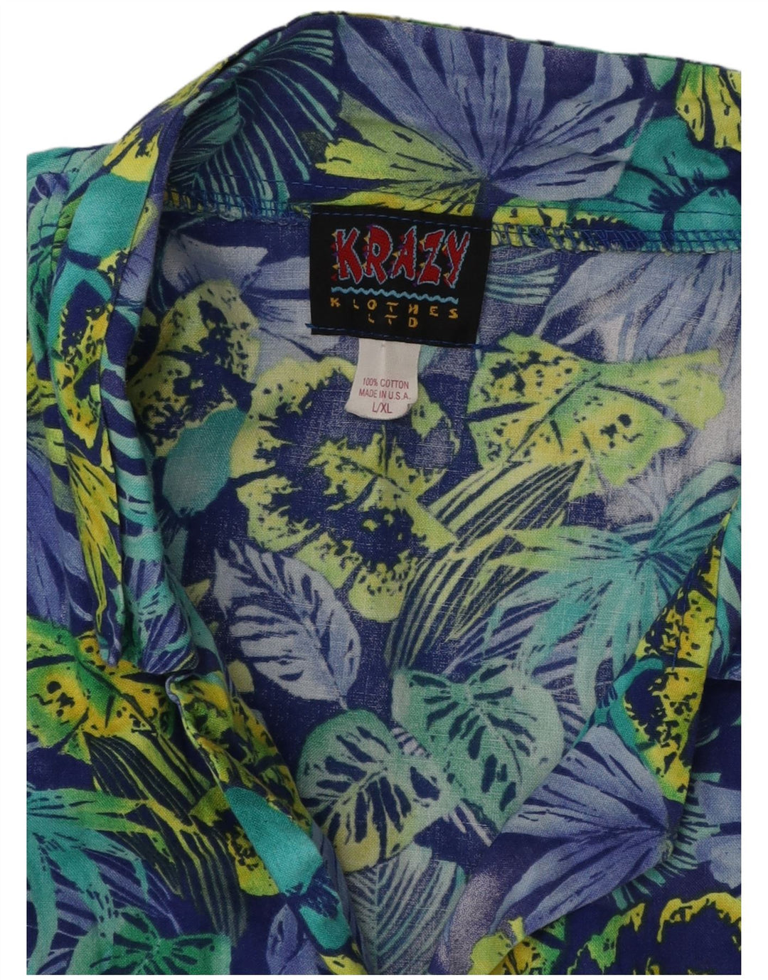 Krazy Camisa de manga corta para hombre grande azul floral algodón hawaiano