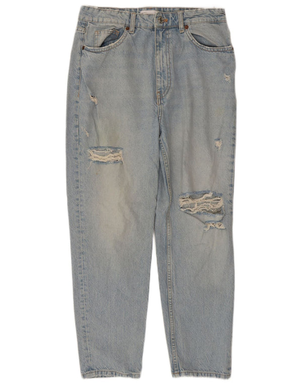 Zara Vaqueros cónicos desgastados de cintura alta para mujer EU 42 Large W32 L27 Azul