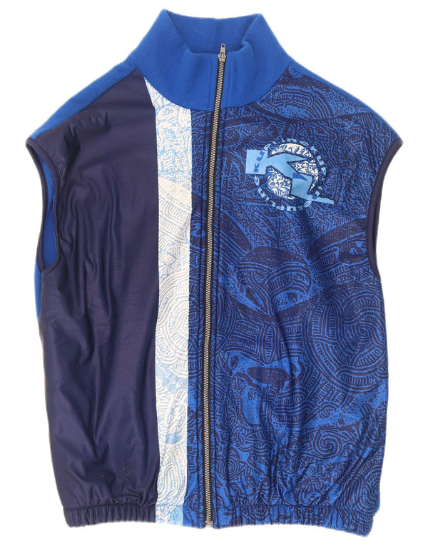 Vintage hombres gráfico polar Gilet Reino Unido 44 2XL azul Paisley poliéster
