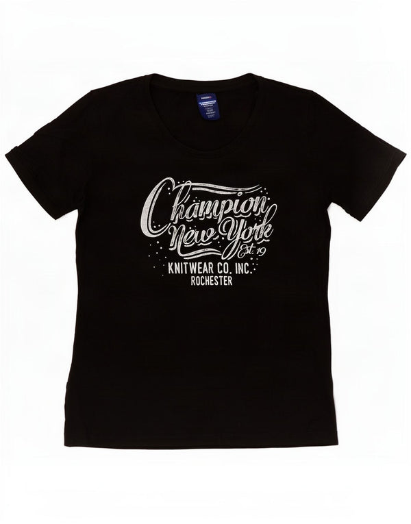 Champion Camiseta gráfica para mujer Top UK 12 Medium Black Cotton