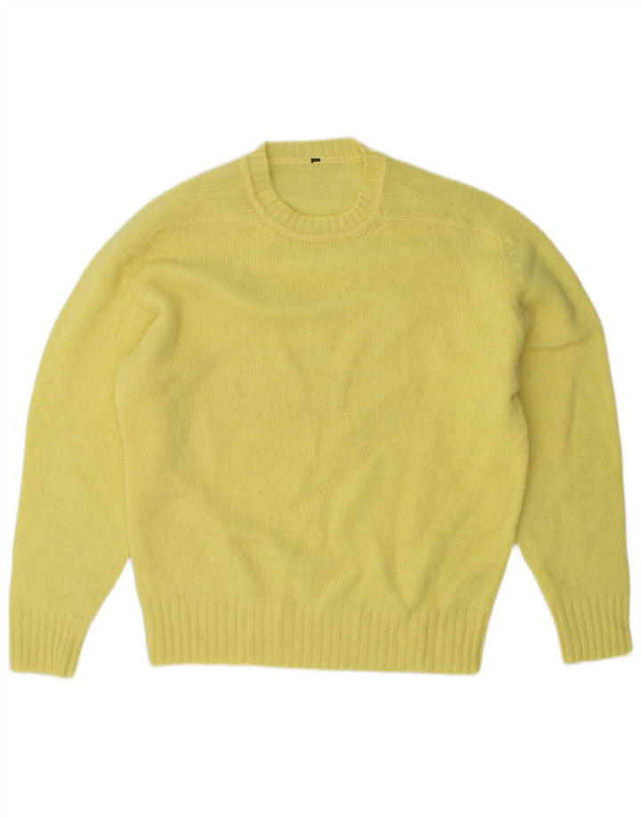 Vintage hombres cuello redondo jersey suéter medio amarillo