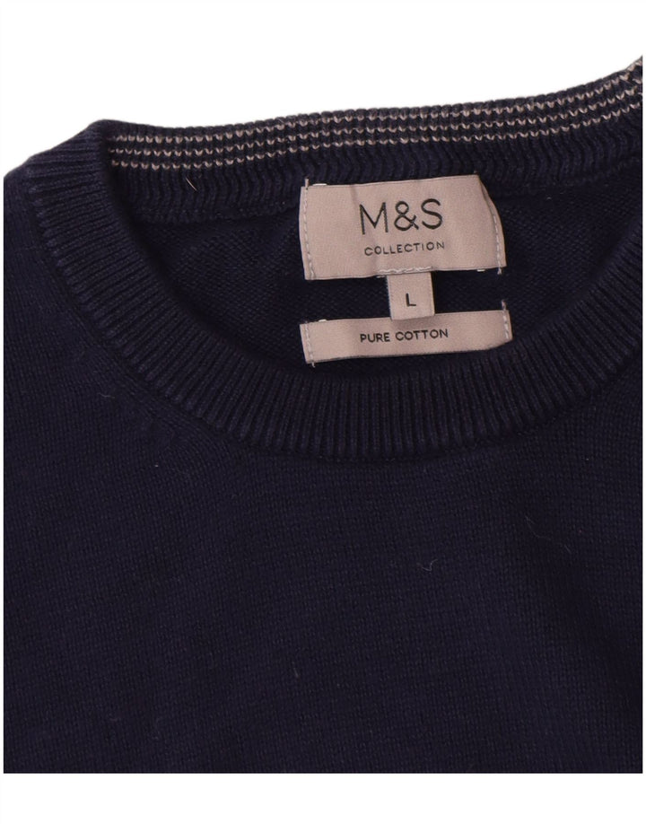 Marks & Spencer - Jersey de cuello redondo para hombre, talla grande, algodón azul marino