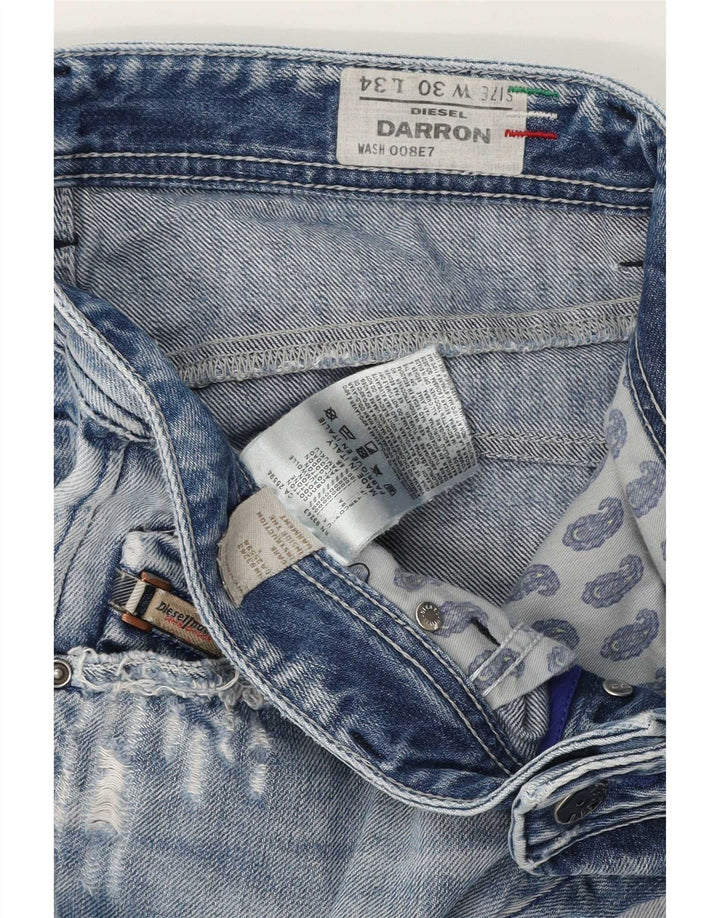 Diesel Hombre Darron Vaqueros Rectos Desgastados W30 L30 Algodón Azul