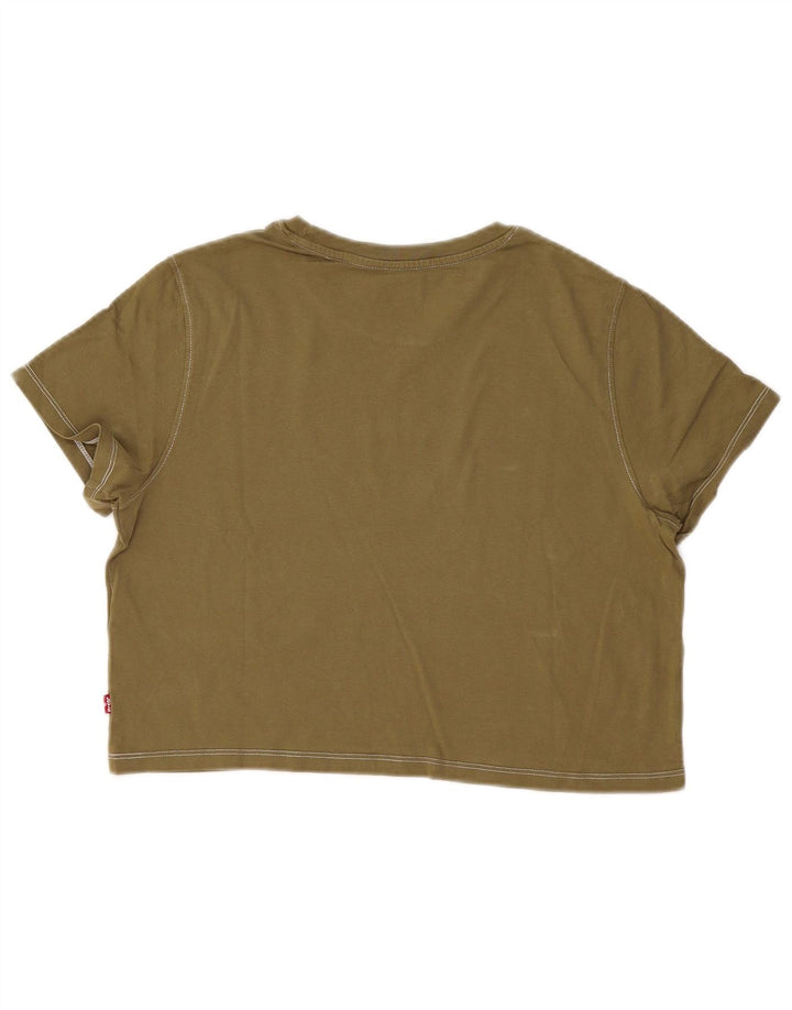 LEVI'S Womens Crop T-Shirt Top UK 14 Medium Khaki Cotton
