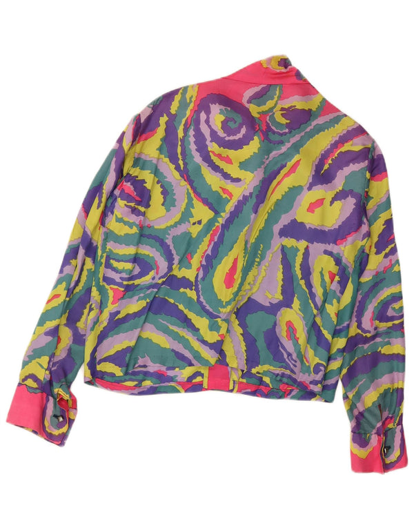 VINTAGE Blusa camisa con corbata delantera para mujer Reino Unido 14 Paisley multicolor grande