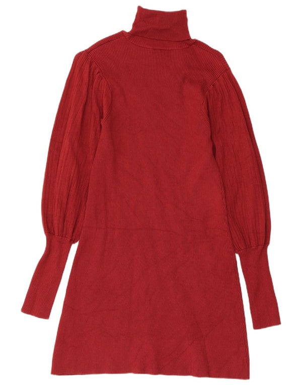 Zara Mujer Vestido Jersey De Manga Larga UK 8 Small Borgoña Viscosa