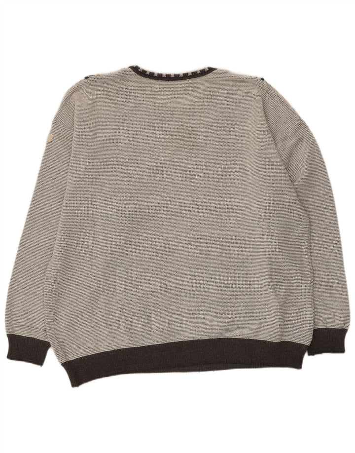 Bueckle Jersey con cuello barco para hombre, suéter grande gris geométrico