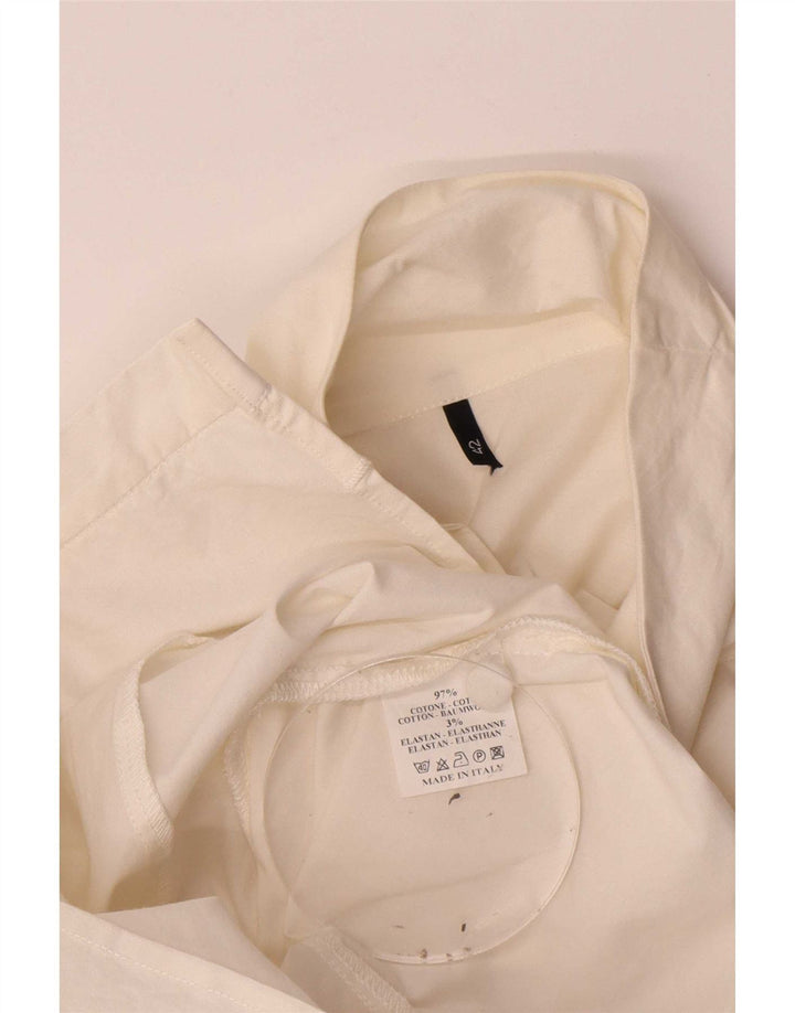 Vintage mujer volante camisa delantera blusa IT 42 algodón blanco medio