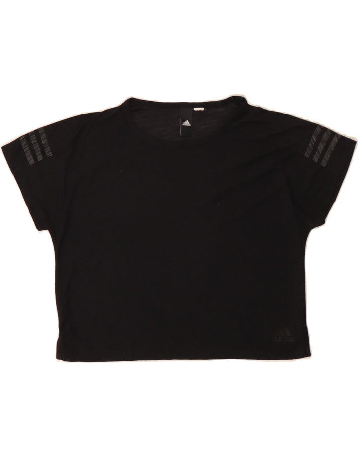 ADIDAS Womens Crop T-Shirt Top UK 14 Medium Black Vintage Adidas and Second-Hand Adidas from Messina Hembry 