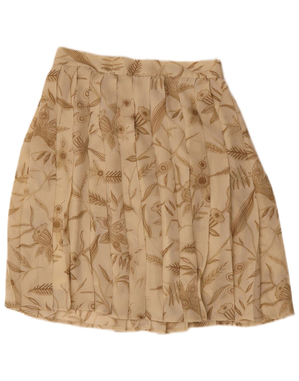 VINTAGE Falda plisada de una línea para mujer Mediana W28 Poliéster floral beige