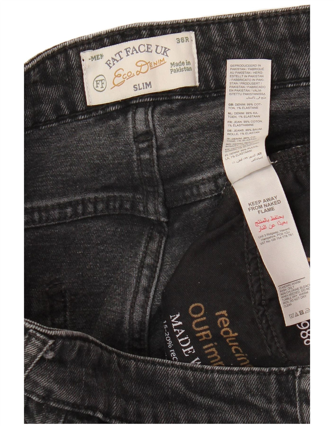 FAT FACE Vaqueros ajustados para hombre W36 L31 Algodón gris