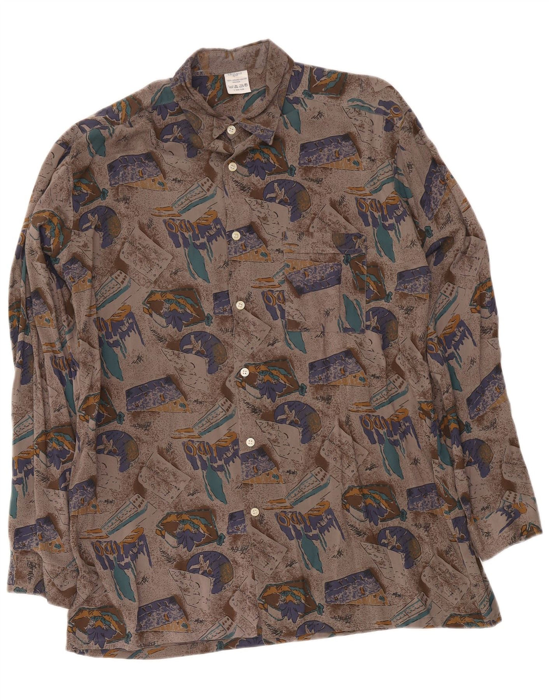 Vintage hombres patrón abstracto camisa tamaño 41/42 viscosa gris grande