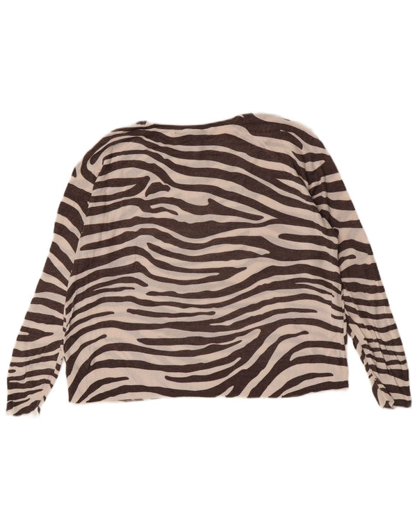 Zara Mujer Blusa Suelta Top UK 44 Marrón Medio Estampado Animal
