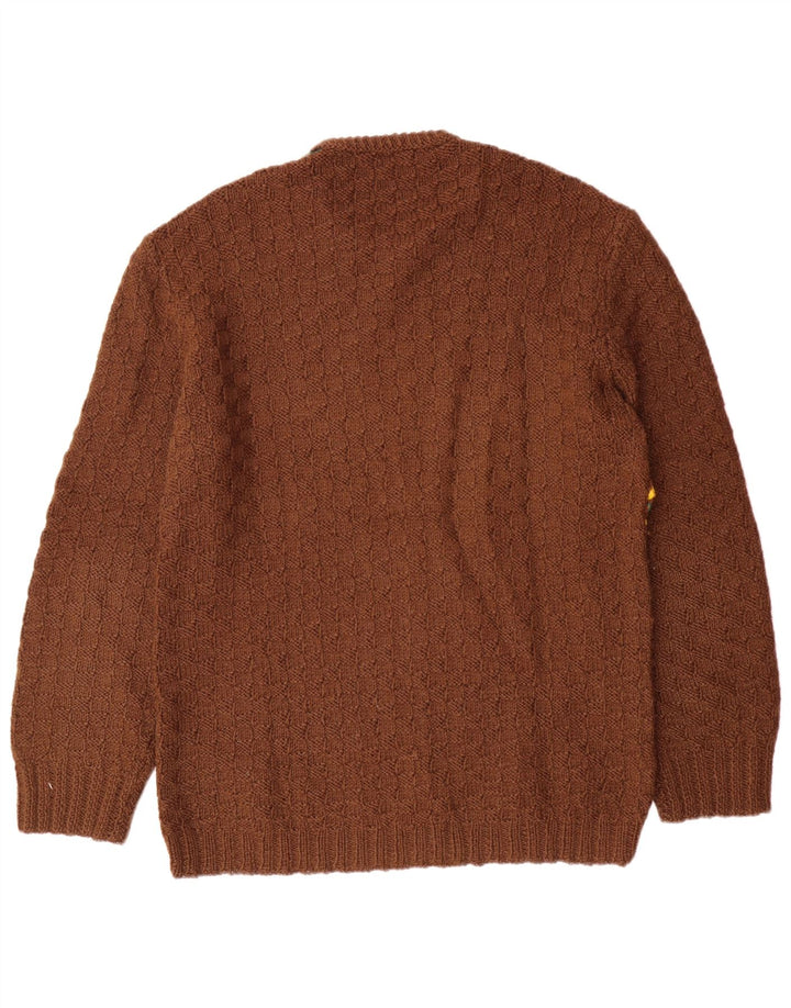 VINTAGE Jersey de cuello redondo para hombre Suéter medio marrón Fair Isle