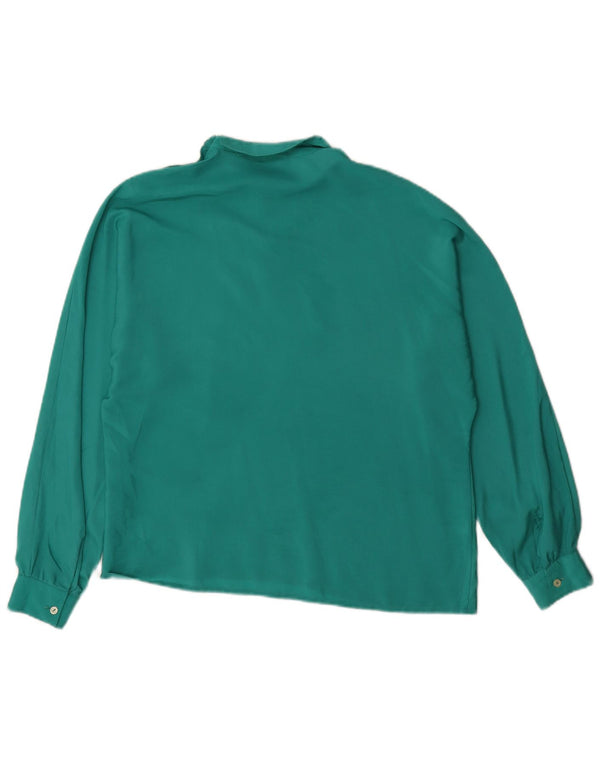 Vintage mujer manga larga blusa Top UK 18 XL Verde Argyle/Diamond