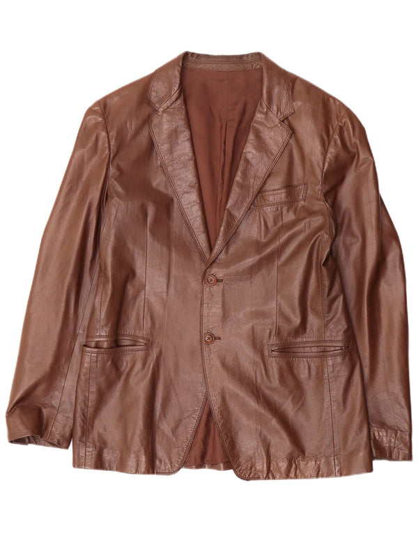 Strenesse Chaqueta Blazer de Cuero con 2 Botones para Hombre UK 40 Grande Cuero marrón