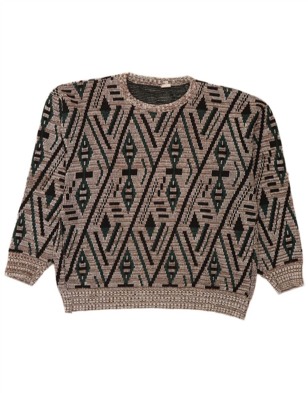 Vintage hombres cuello redondo jersey suéter IT 52 grande multicolor geométrico