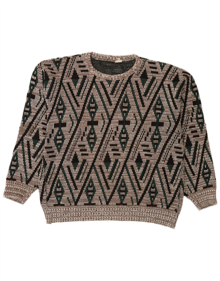 Vintage hombres cuello redondo jersey suéter IT 52 grande multicolor geométrico