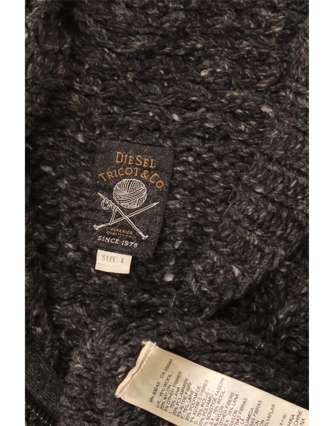 DIESEL Jersey tipo cárdigan de lana moteada gris grande para hombre