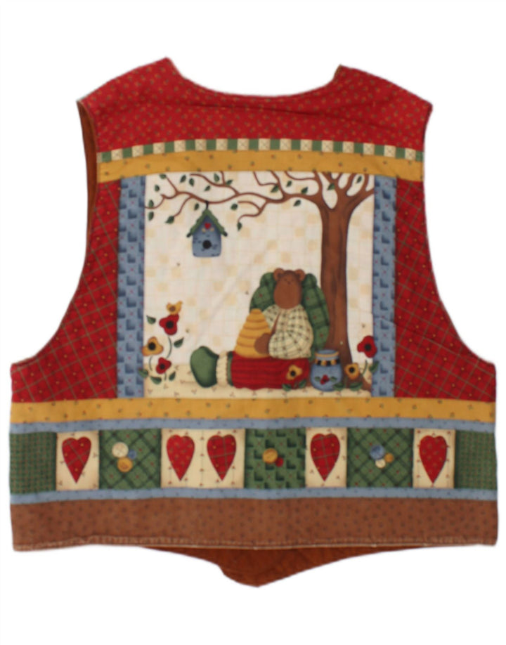 Vintage mujer gráfico chaleco Reino Unido 16 gran patchwork multicolor