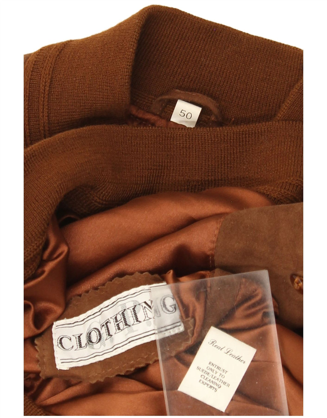Vintage hombres ante bomber chaqueta IT 50 cuero marrón grande