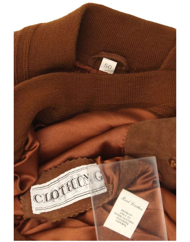 Vintage hombres ante bomber chaqueta IT 50 cuero marrón grande