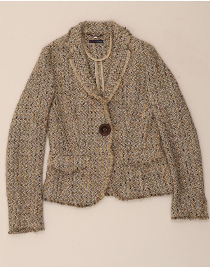 TRUSSARDI JEANS Womens 1 Button Blazer Jacket IT 42 Medium Beige Flecked Vintage Trussardi Jeans and Second-Hand Trussardi Jeans from Messina Hembry 