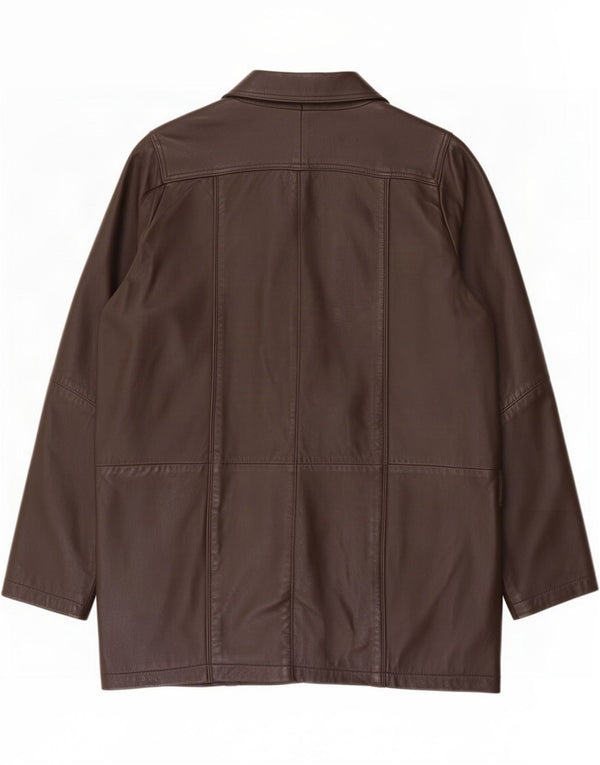 Abrigo de cuero vintage de gran tamaño para mujer UK 46 Large Brown