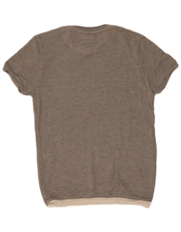 Zara Hombre Camiseta Top Algodón Gris Medio