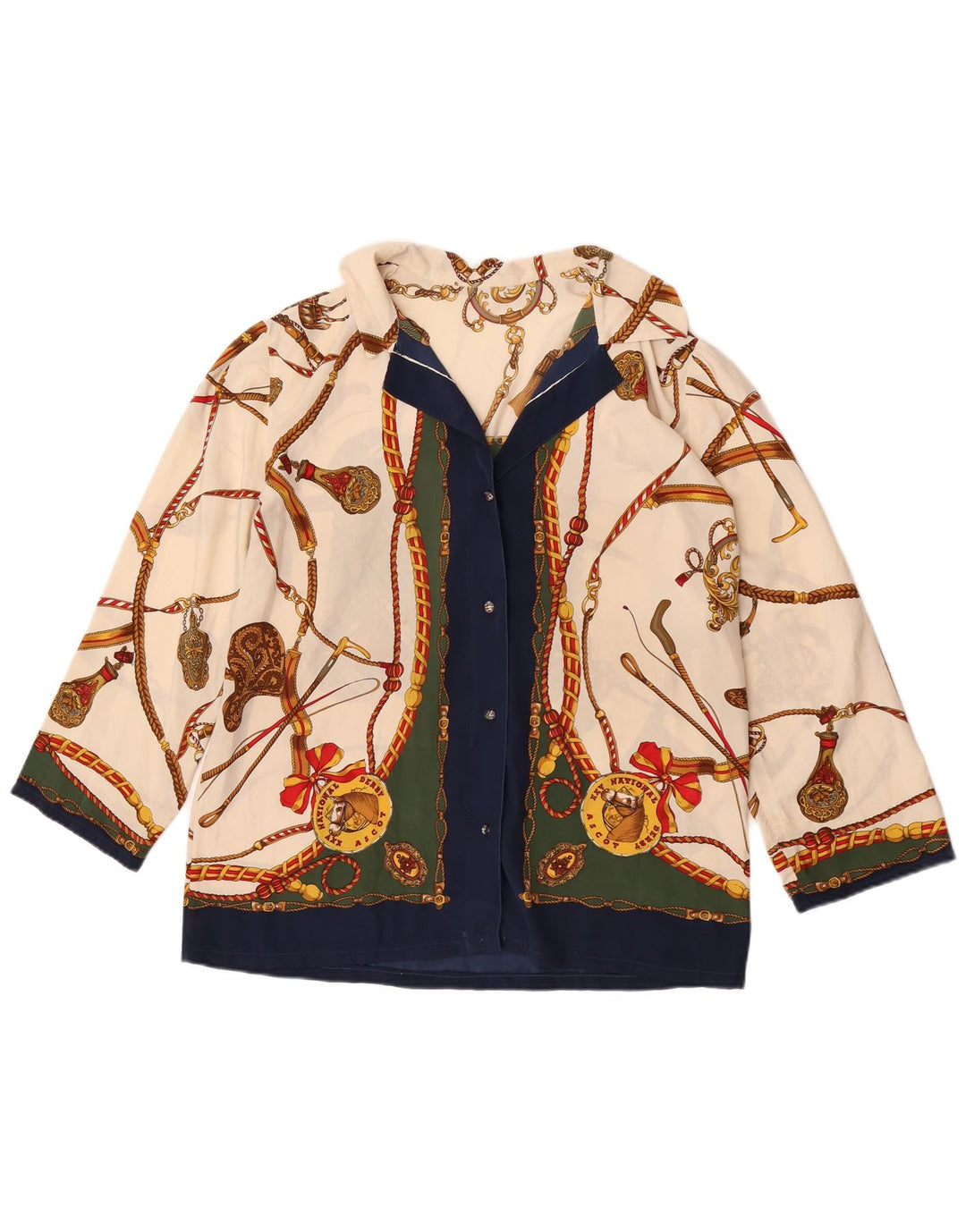 Vintage mujer montar camisa blusa Reino Unido 14 grande multicolor