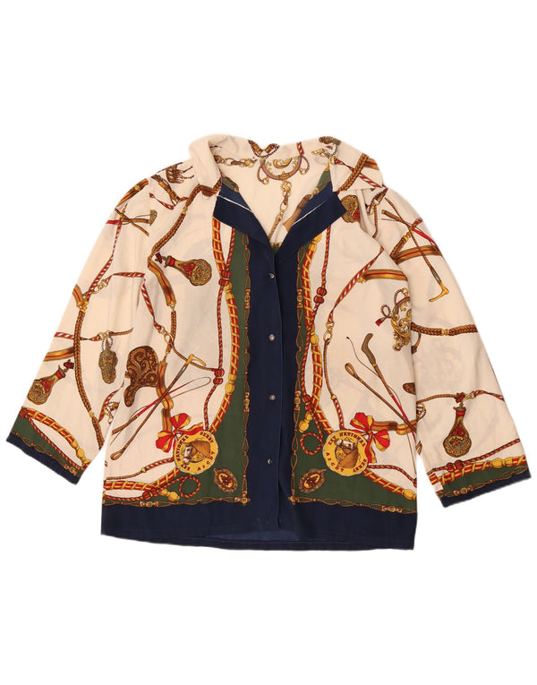 Vintage mujer montar camisa blusa Reino Unido 14 grande multicolor