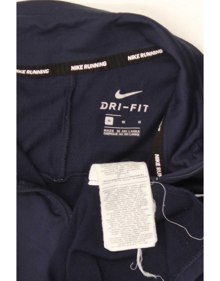 Camiseta Nike Dri Fit con cremallera y cuello para hombre, manga larga, poliéster azul marino medio