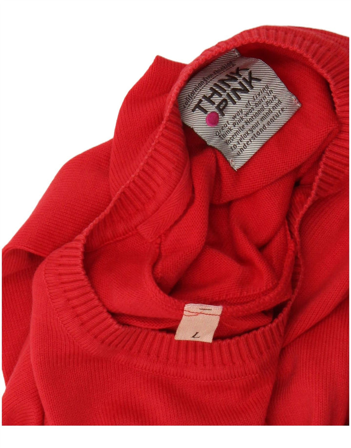 Think Pink - Jersey de cuello redondo para hombre, talla grande, color rojo