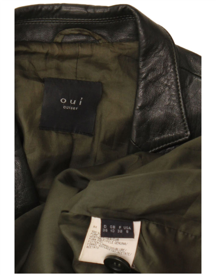 Oui Chaqueta Blazer de Cuero con 3 Botones para Mujer UK 10 Small Khaki Leather