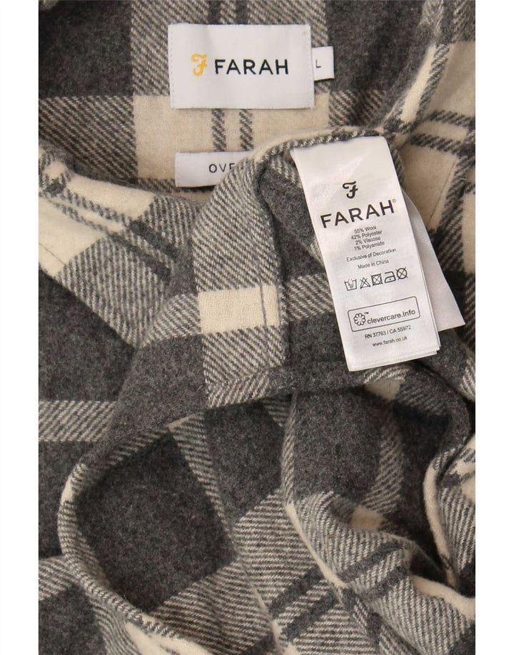 Farah Hombre Camisa Sobrecamisa De Lana A Cuadros Gris Grande