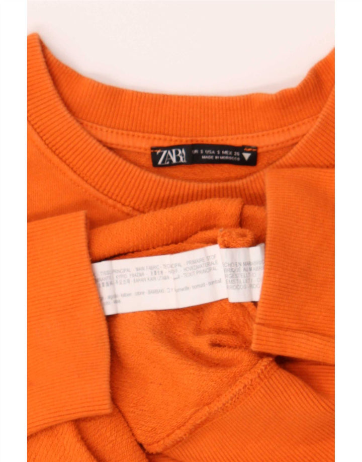 Zara Mujer Gráfico Sudadera De Gran Tamaño Jersey Reino Unido 10 Pequeño Algodón Naranja