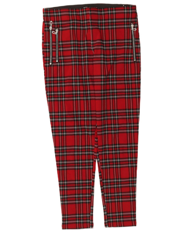 Zara Mujer Pantalón Pitillo Cropped XL W32 L26 Cuadros Rojos